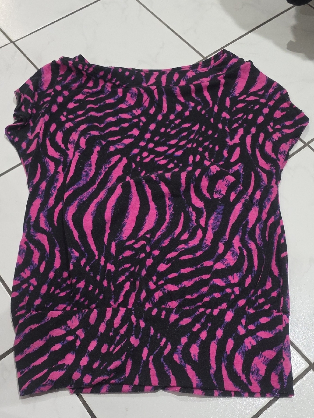 Women's Pink and Black Animal-Print Short Sleeve Blouse